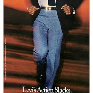 VINTAGE LEVIS ACTION SLACKS SLATE BLUE FLAT FRONT PANTS MADE IN THE USA 38x31